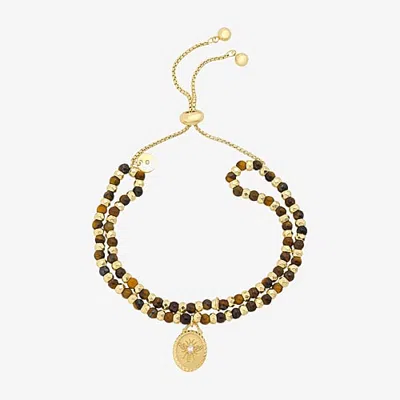 Footnotes Womens Brown Cubic Zirconia Round Bolo Bracelet In Yellow