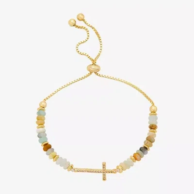 Footnotes Womens Champagne Amazonite 14k Gold Over Brass Cross Bolo Bracelet In Yellow