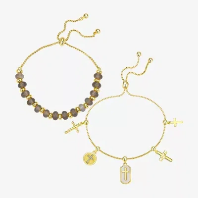 Footnotes Womens Cubic Zirconia 10k Gold Over Brass Cross Bolo Bracelet In Transparent