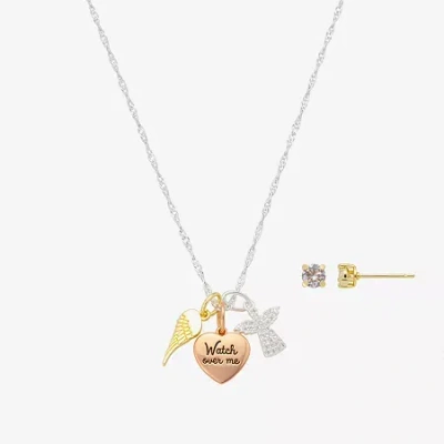 Footnotes Womens Cubic Zirconia 14k Gold Over Brass 14k Rose Gold Over Brass Angel Heart Wing 2-pc. Jewelry Se In Multi