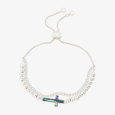 Footnotes Womens Cubic Zirconia Cross Bolo Bracelet In Silver