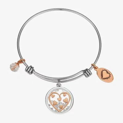 Footnotes Womens Cubic Zirconia Stainless Steel Heart Bangle Bracelet In Transparent