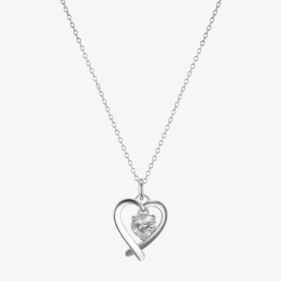 Footnotes Womens Cubic Zirconia Sterling Silver Heart 16 Inch Pendant Necklace
