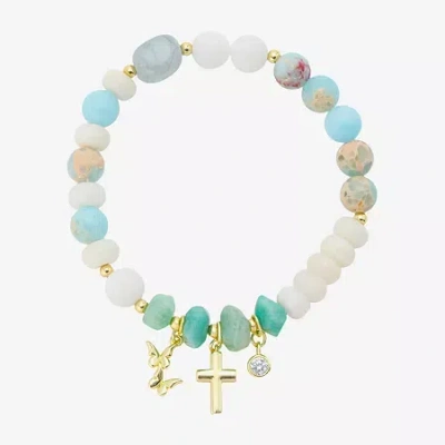 Footnotes Womens Green Agate 14k Gold Over Brass Cross Beaded Bracelet In Yellow