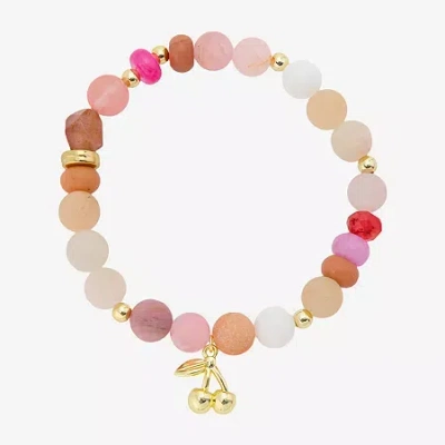 Footnotes Womens Pink Glass 14k Gold Over Brass Cherries Beaded Bracelet In Yellow