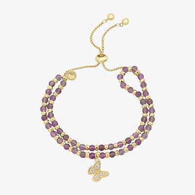 Footnotes Womens Purple Cubic Zirconia Round Bolo Bracelet In Yellow