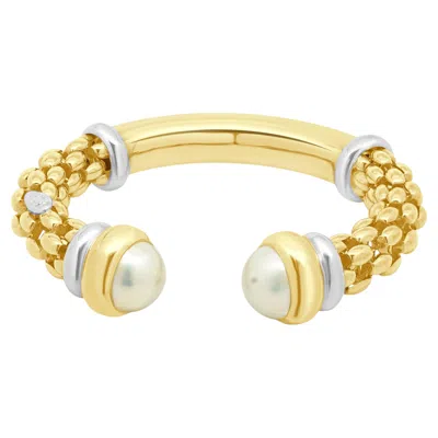 Pre-owned Fope 18k Two-tone Yellow And White Gold Cuff Bracelet With Mabe Pearl Endcaps