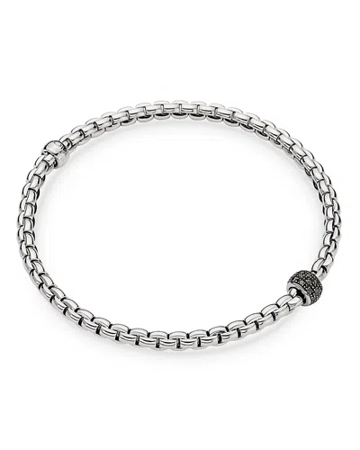 Fope 18k White Gold Eka Black Diamond Rondelle Box Link Flex Bracelet