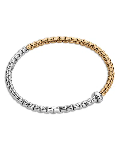 Fope 18k Yellow & White Gold Eka Diamond Accent Rondelle Box Link Flex'it Bracelet In Metallic