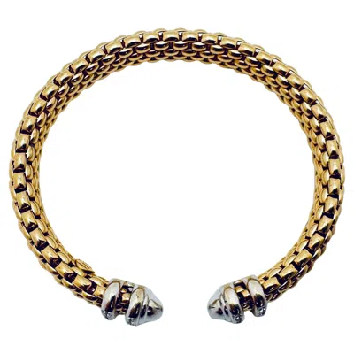 Pre-owned Fope 18k Yellow Gold Two-tone Diamond Torque Bangle Bracelet, 1980s