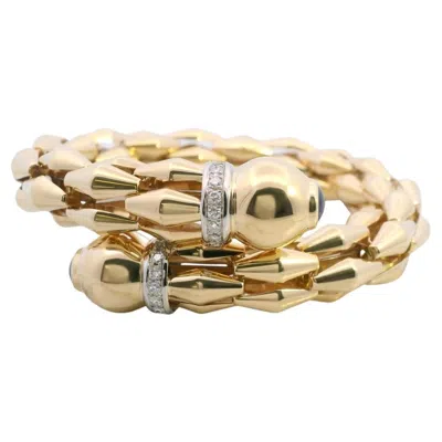 Pre-owned Fope Diva 18k Yellow Gold Diamond Sapphire Bangle Bracelet Italy Elegant