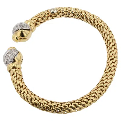Pre-owned Fope Vintage Signed  Flex'it Mesh Diamond & 18k Gold 2 Tone Open Cuff Bracelet In Multi