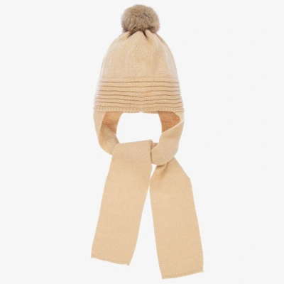 Foque Babies' Beige Knit Hat & Scarf