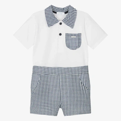 Foque Kids' Boys Blue Gingham Cotton Shorts Set