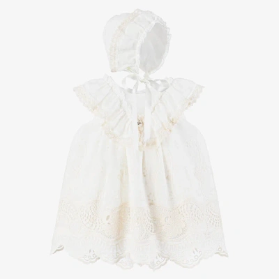 Foque Babies' Girls Ivory Cotton Lace Dress Set
