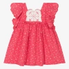 FOQUE GIRLS PINK FLORAL COTTON CHEESECLOTH DRESS
