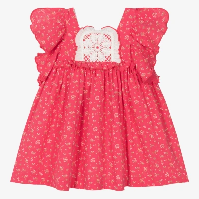 Foque Kids' Girls Pink Floral Cotton Cheesecloth Dress