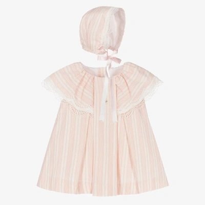 Foque Babies' Girls Pink Stripe Cotton Dress Set