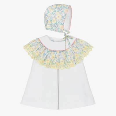 Foque Babies' Girls White Floral Cotton Dress Set