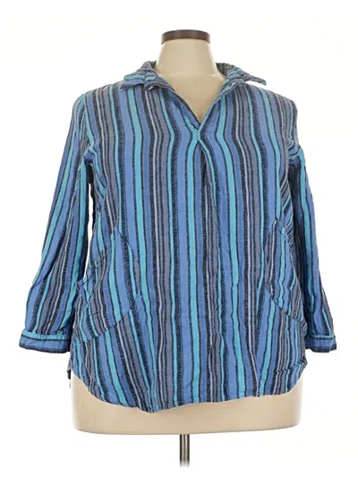 Pre-owned For Cynthia 3/4 Sleeve Button Down Shirt In Blue