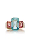 For Future Reference Vintage 14k Yellow Gold Aquamarine And Tourmaline Ring In Blue