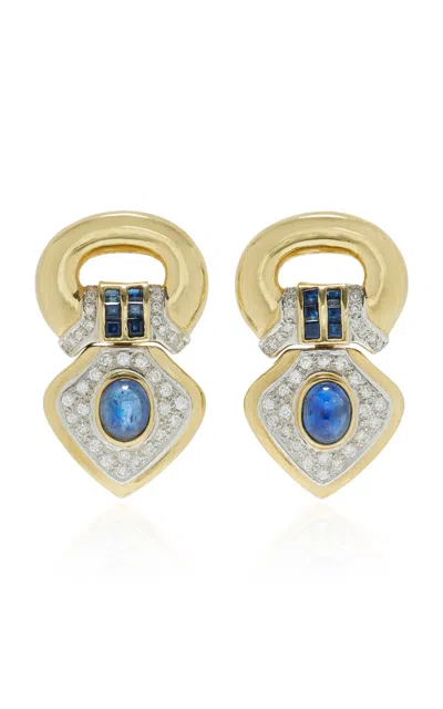 For Future Reference Vintage 18k Yellow Gold Blue Sapphire And Diamonds Earrings In Blue