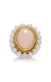 For Future Reference Vintage 18k Yellow Gold Coral And Pearl Ring In Orange