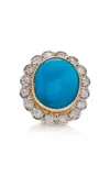 For Future Reference Vintage 18k Yellow Gold Turquoise And Diamond Ring In Blue