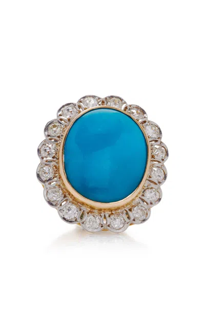 For Future Reference Vintage 18k Yellow Gold Turquoise And Diamond Ring In Blue