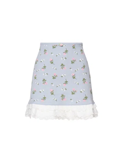 For Love &amp; Lemons Amalia Knit Mini Skirt In Blue