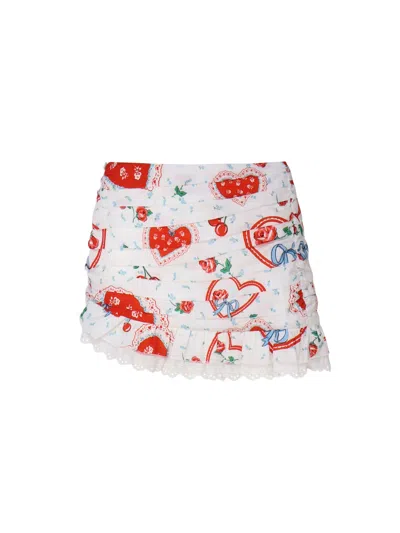 For Love &amp; Lemons Asymmetric Mini Skirt With Retro Print In Red