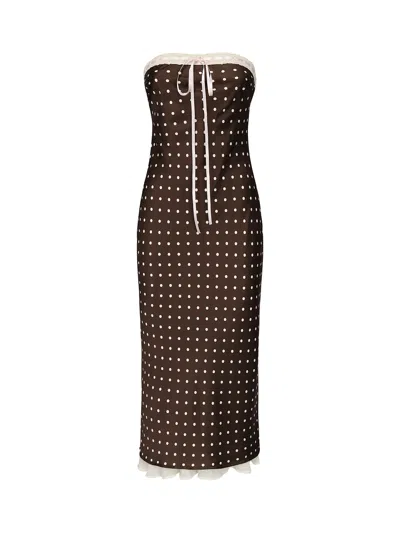 For Love &amp; Lemons Daisy Mae Polka Dot Midi Dress In Brown