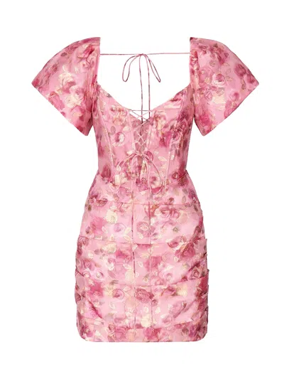 For Love &amp; Lemons Mini Dress With Blurred Roses In Pink