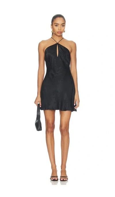 For Love & Lemons Adrift Satin Halter Mini Dress In Black