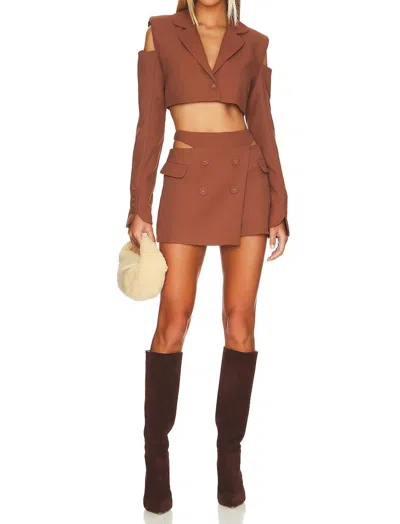 FOR LOVE & LEMONS ALYSA MINI SKIRT IN BROWN