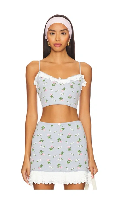For Love & Lemons Amalia Knit Crop Top In Blue
