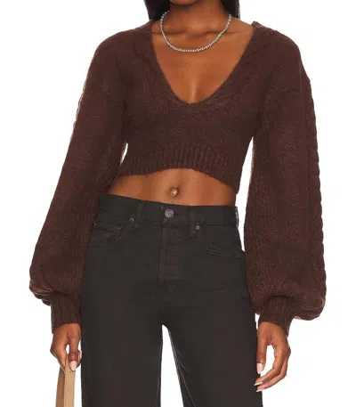 For Love & Lemons Amelia Crop Sweater In Brown
