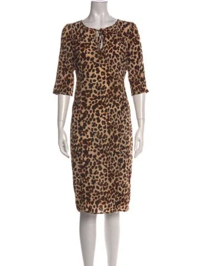 Pre-owned For Love & Lemons Animal Print Knee-length Dress In Brown