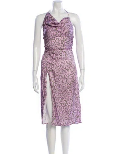 Pre-owned For Love & Lemons Animal Print Midi Length Dress In Purple