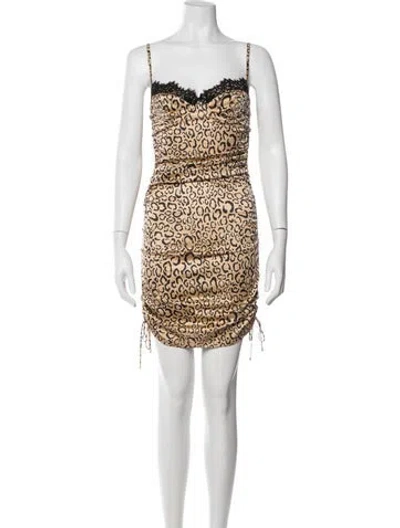 Pre-owned For Love & Lemons Animal Print Mini Dress In Brown