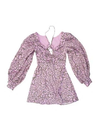 Pre-owned For Love & Lemons Animal Print Mini Dress In Purple