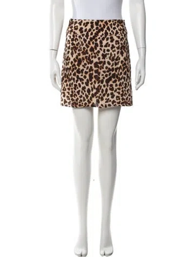Pre-owned For Love & Lemons Animal Print Mini Skirt In Brown