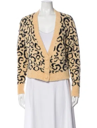 Pre-owned For Love & Lemons Animal Print V-neck Sweater In Neutral