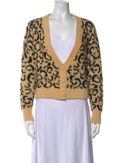 Pre-owned For Love & Lemons Animal Print V-neck Sweater In Neutrals