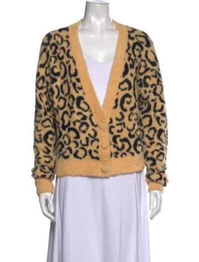Pre-owned For Love & Lemons Animal Print V-neck Sweater In Neutrals