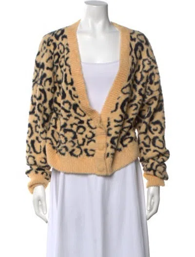 Pre-owned For Love & Lemons Animal Print V-neck Sweater W/ Tags In Neutrals
