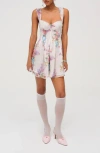 For Love & Lemons August Floral Chiffon Minidress In White