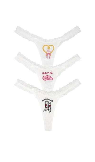For Love & Lemons Bachelorette Thong Panty Pack Of 3 In White