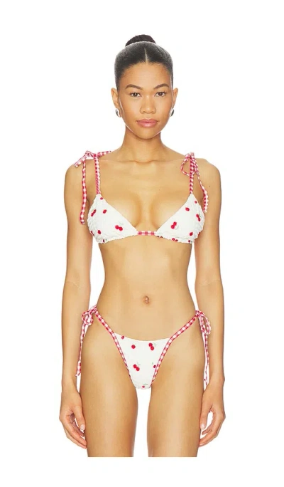 For Love & Lemons Beaded Cherries Bikini Top In Multi