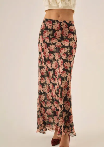 For Love & Lemons Belmond Floral Maxi Skirt In Black In Pink